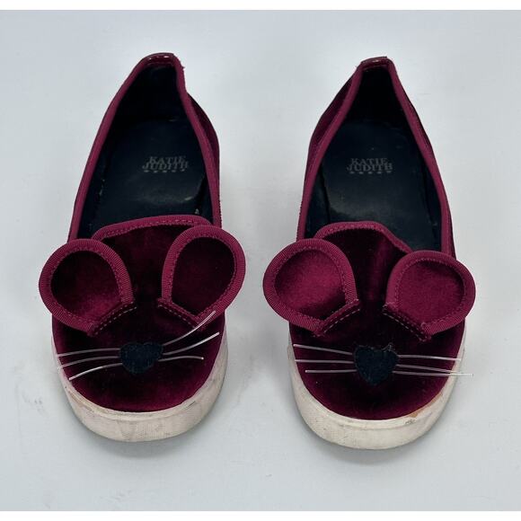 ⭐️ Katie Judith Shoe Flats Burgundy Velvet Mouse Sz 35 - Picture 1 of 10